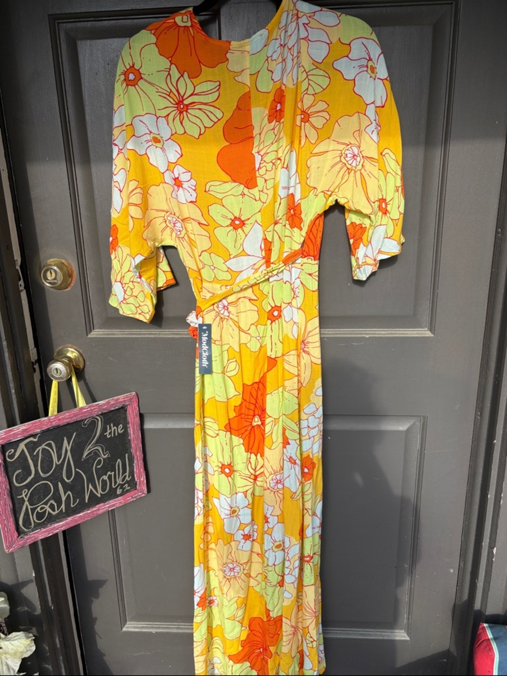 NWT ModCloth Vibrant Floral maxi Wrap Dress in Yellow and Orange - Picture 5 of 5